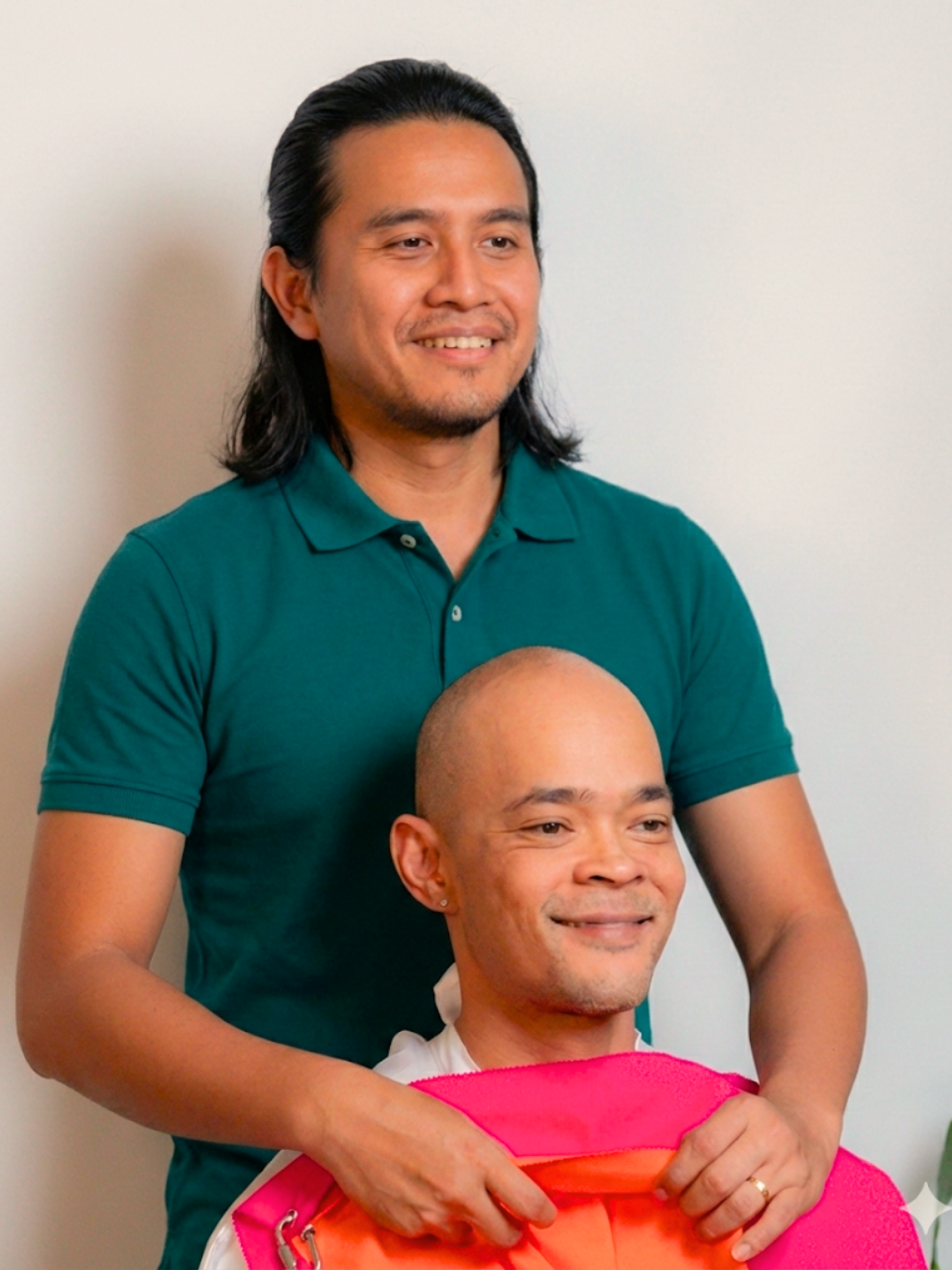 Colour analysis session — gold fabric swatch held against skin