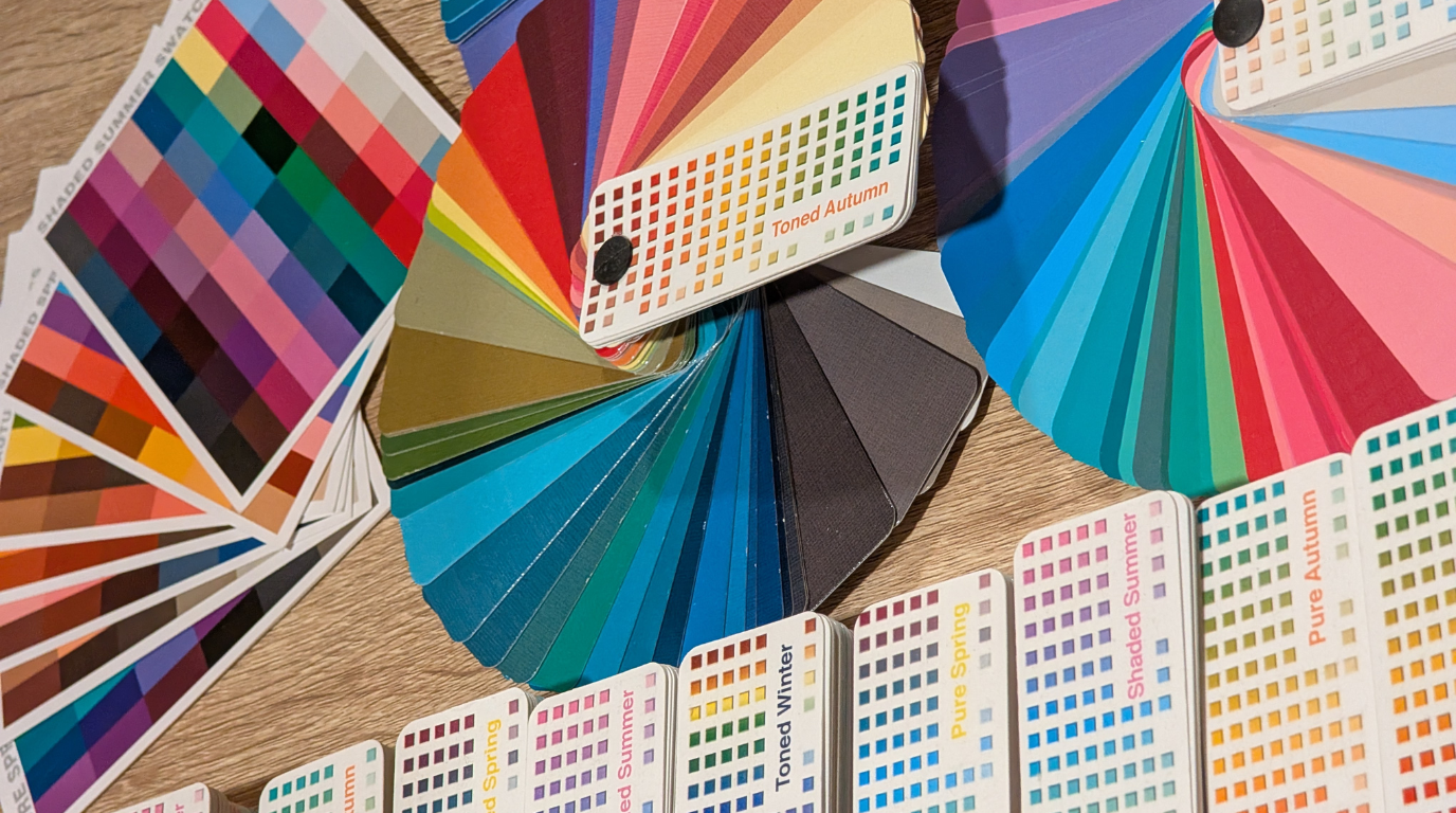 Physical pocket colour palette card showing personalised colour swatches