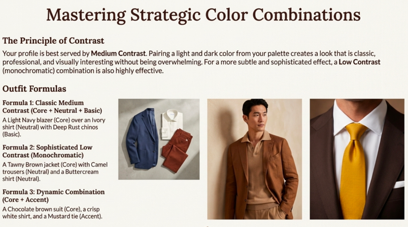 Outfit formula guide page showing colour combinations